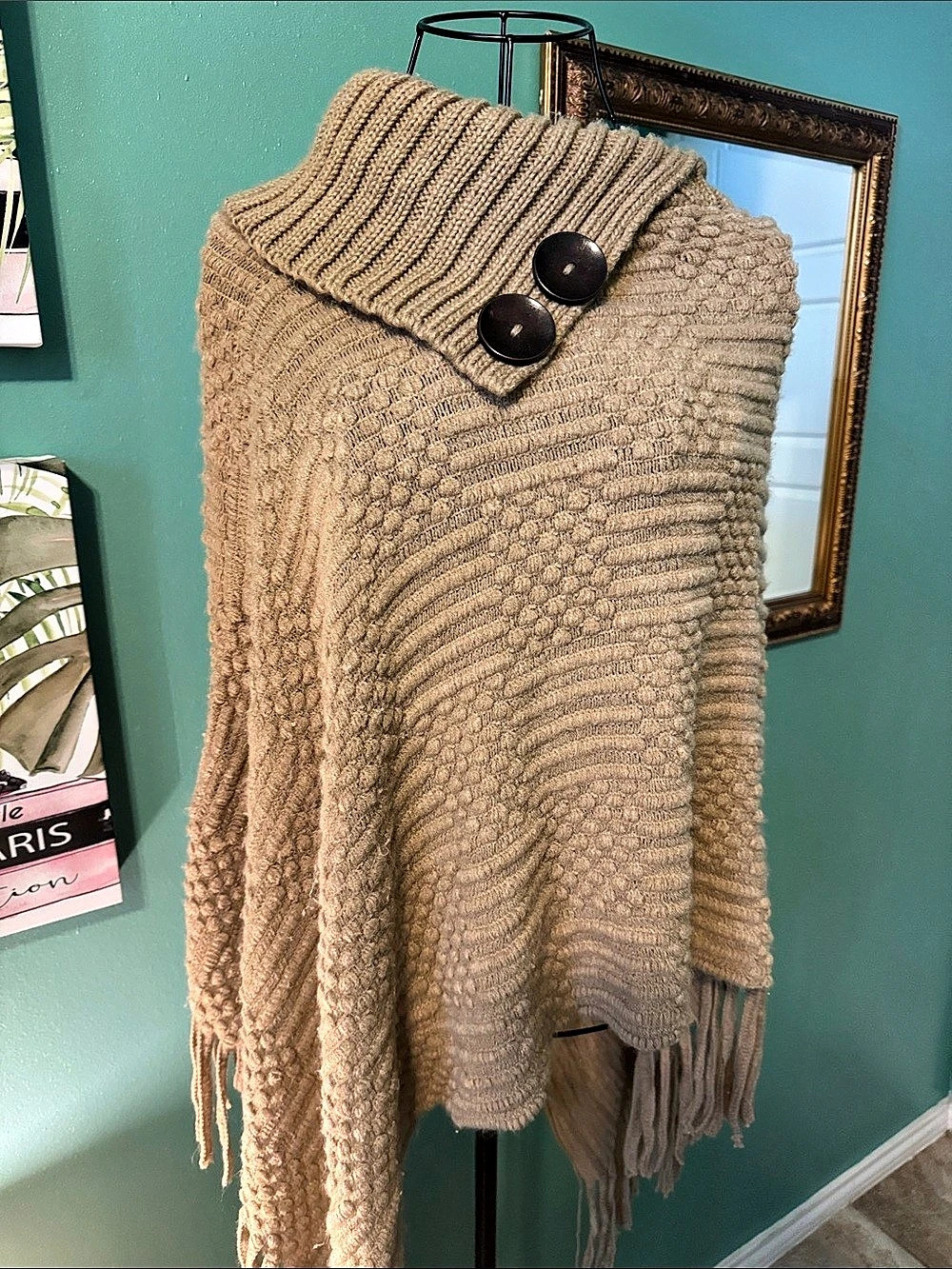 Knit Fringe Poncho in Brown Like New
